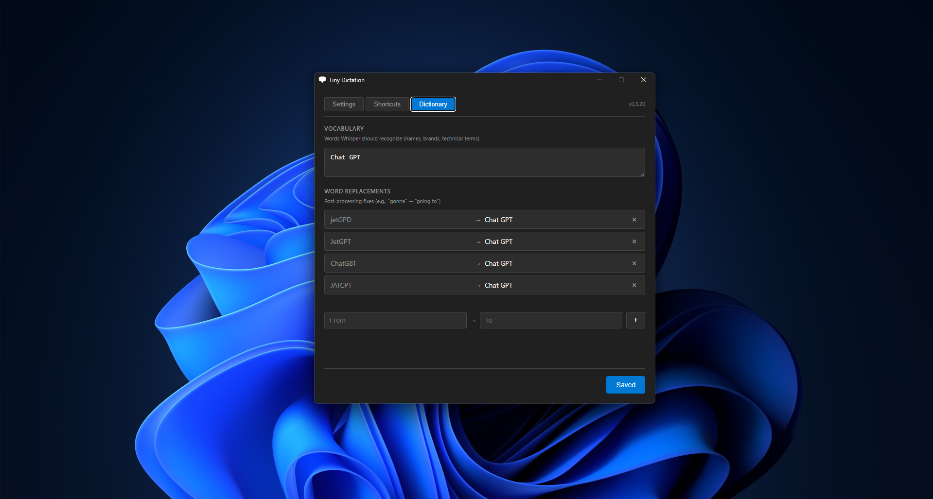 Tiny Dictation Dictionary
