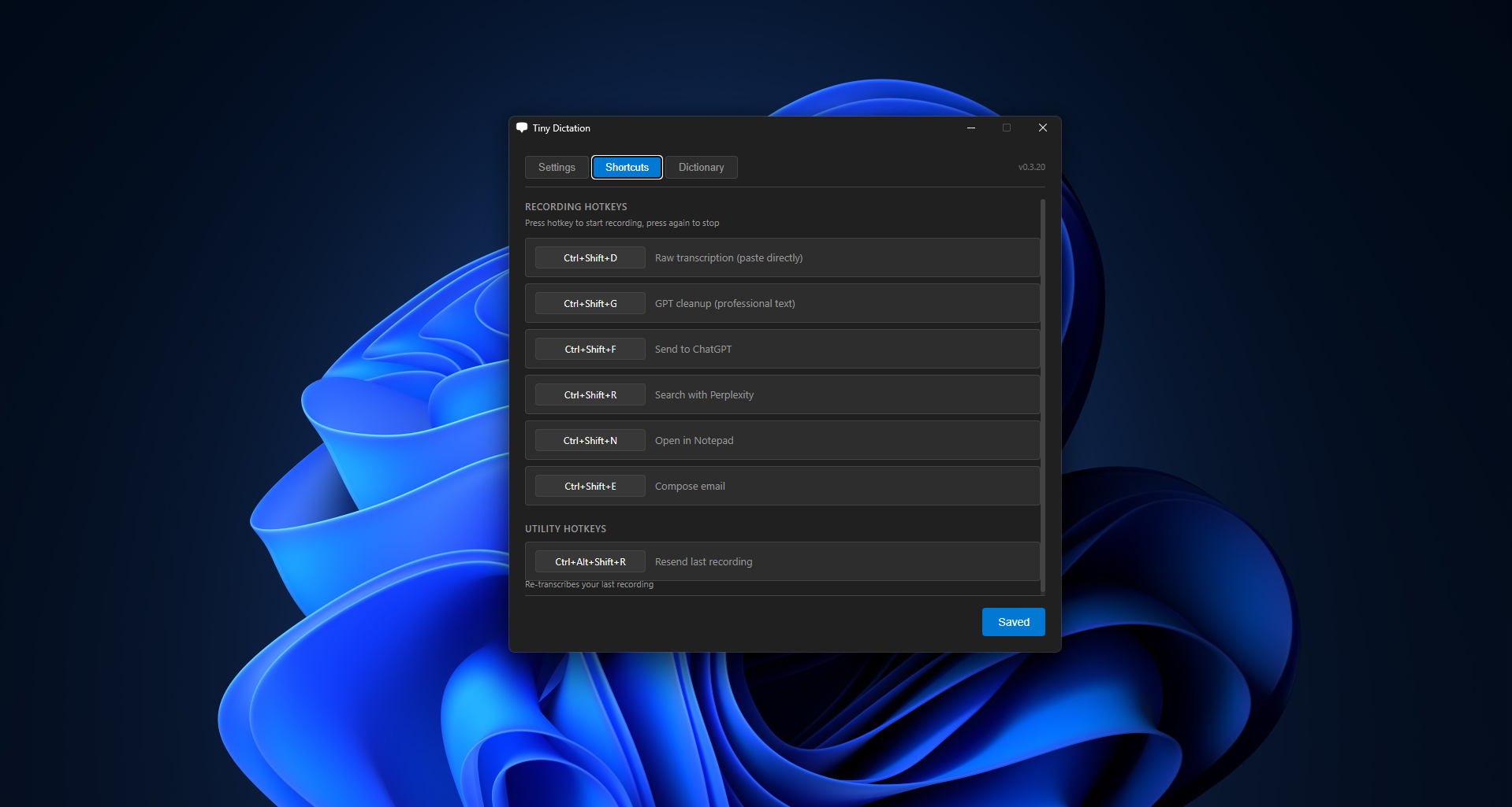 Tiny Dictation Shortcuts